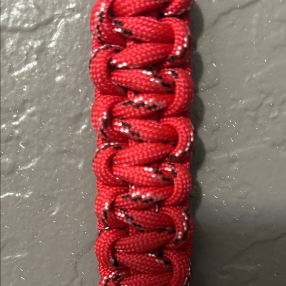 Red Paracord Keychain with Carabiner and Red Key Ring | 7 inches - Picture 2 of 3